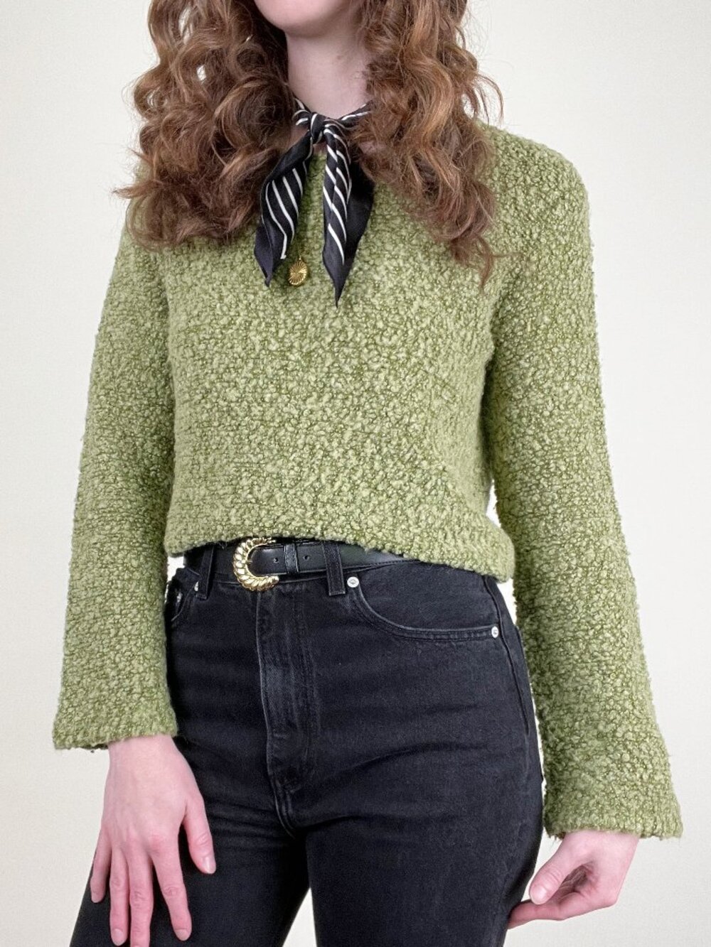 Vintage 90s Whimsigoth Sweater Cropped Flare Bell Sleeve Textured Knit 1990's